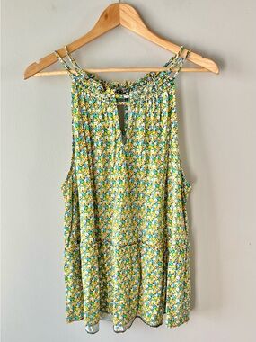 Ann Taylor LOFT Yellow & Green Floral Keyhole Neck Tank Top Size XL - Summer